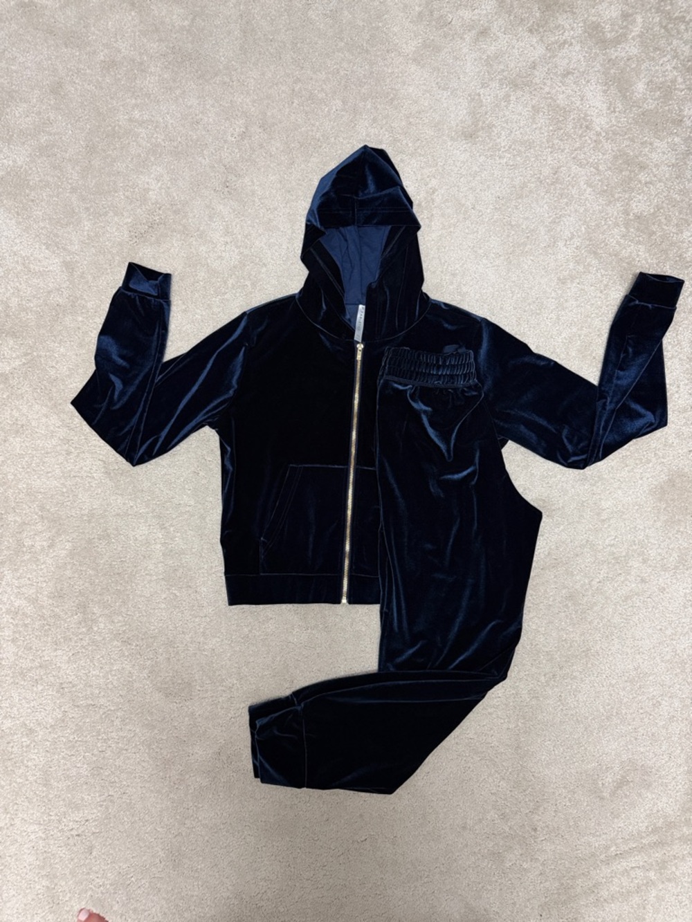Fabletics Velvet Zip Hoodie Set in Deep Navy